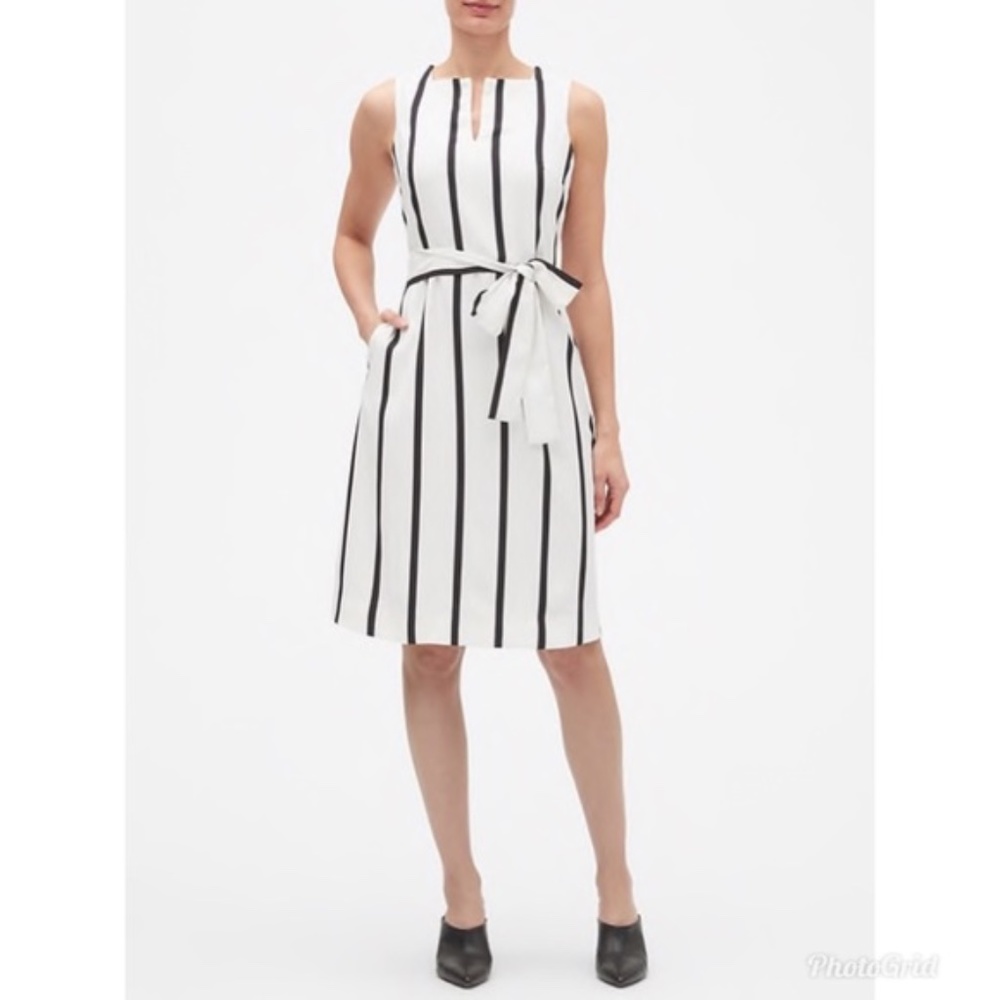 Banana Republic Stripe Split Neck Fit&Flare Dress
